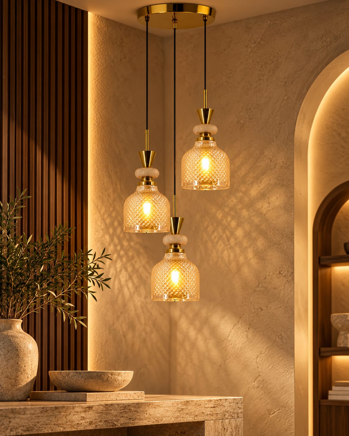3-Light Pendant Cluster - Code CD4286-3 | Walnut Studio