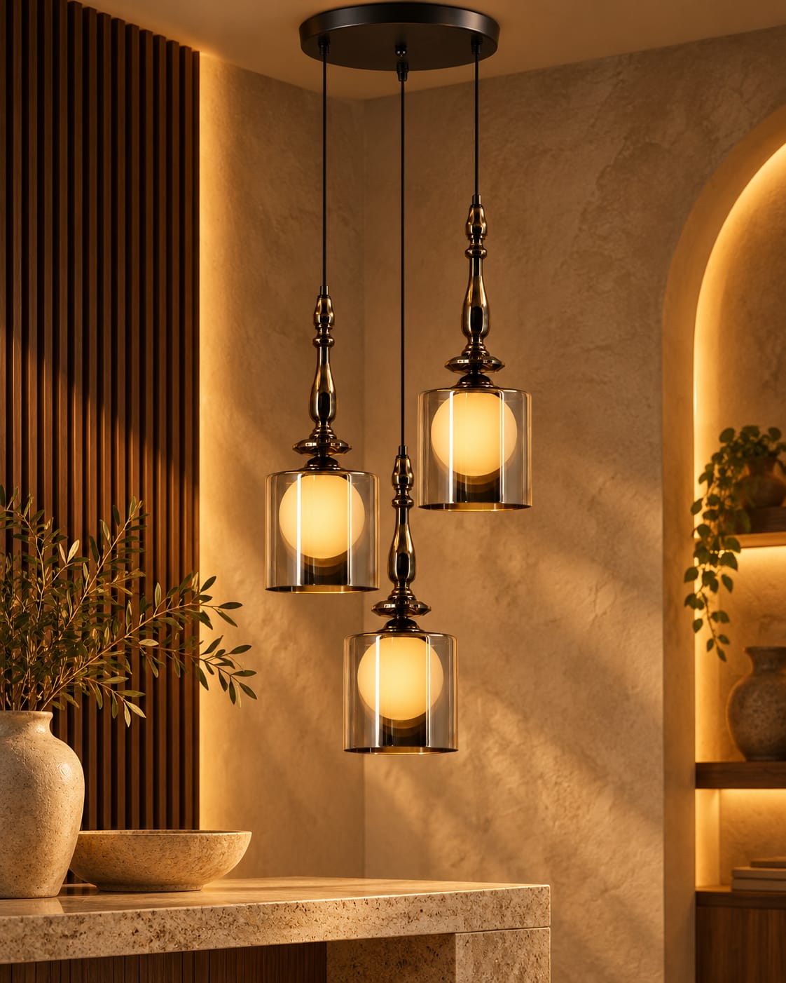 3-Light Pendant Cluster - Code CD4292-3 | Walnut Studio