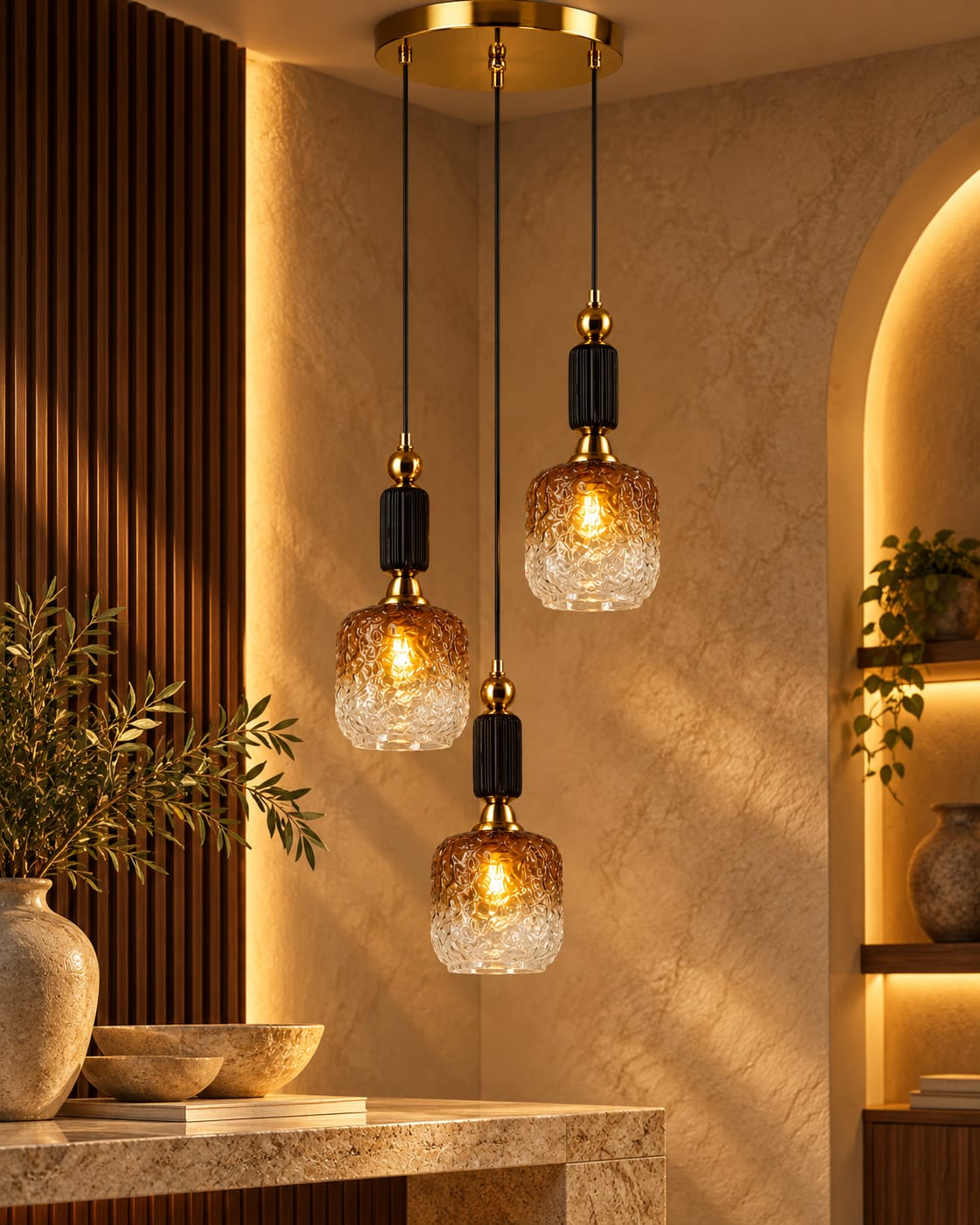 3-Light Pendant Cluster - Code CD4496-3 | Walnut Studio