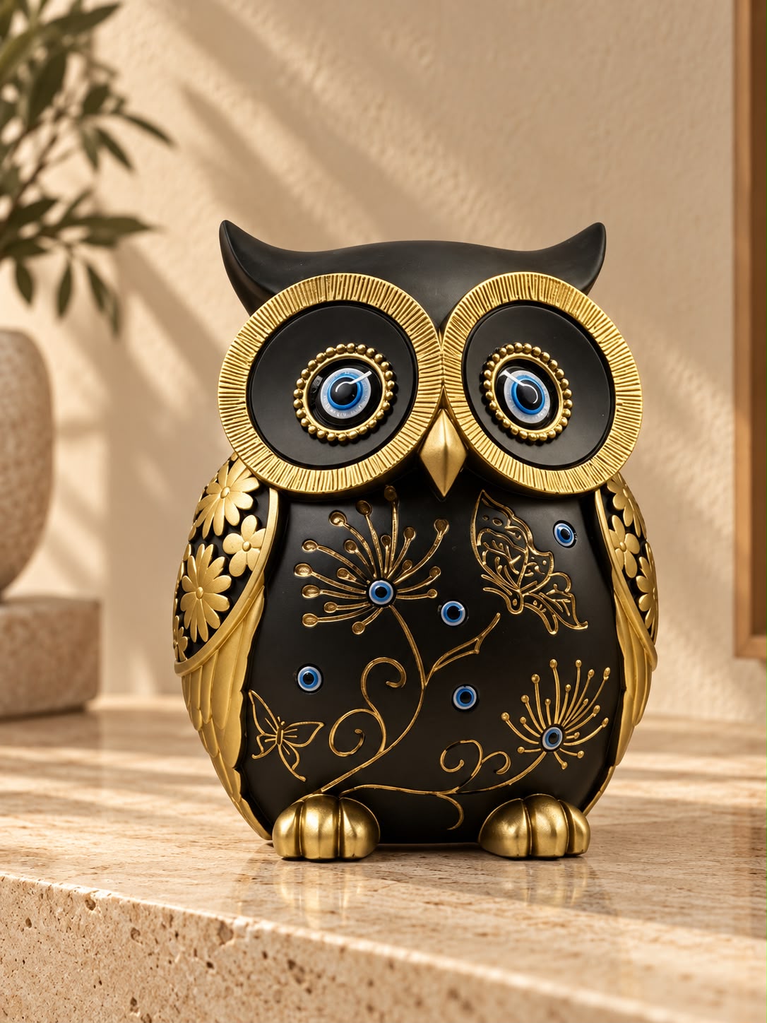 Owl Figurine Black & Gold
