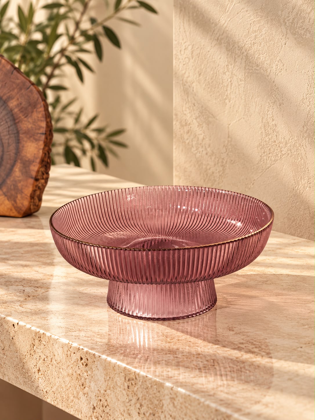 Mauve Ribbed Glass Bowl