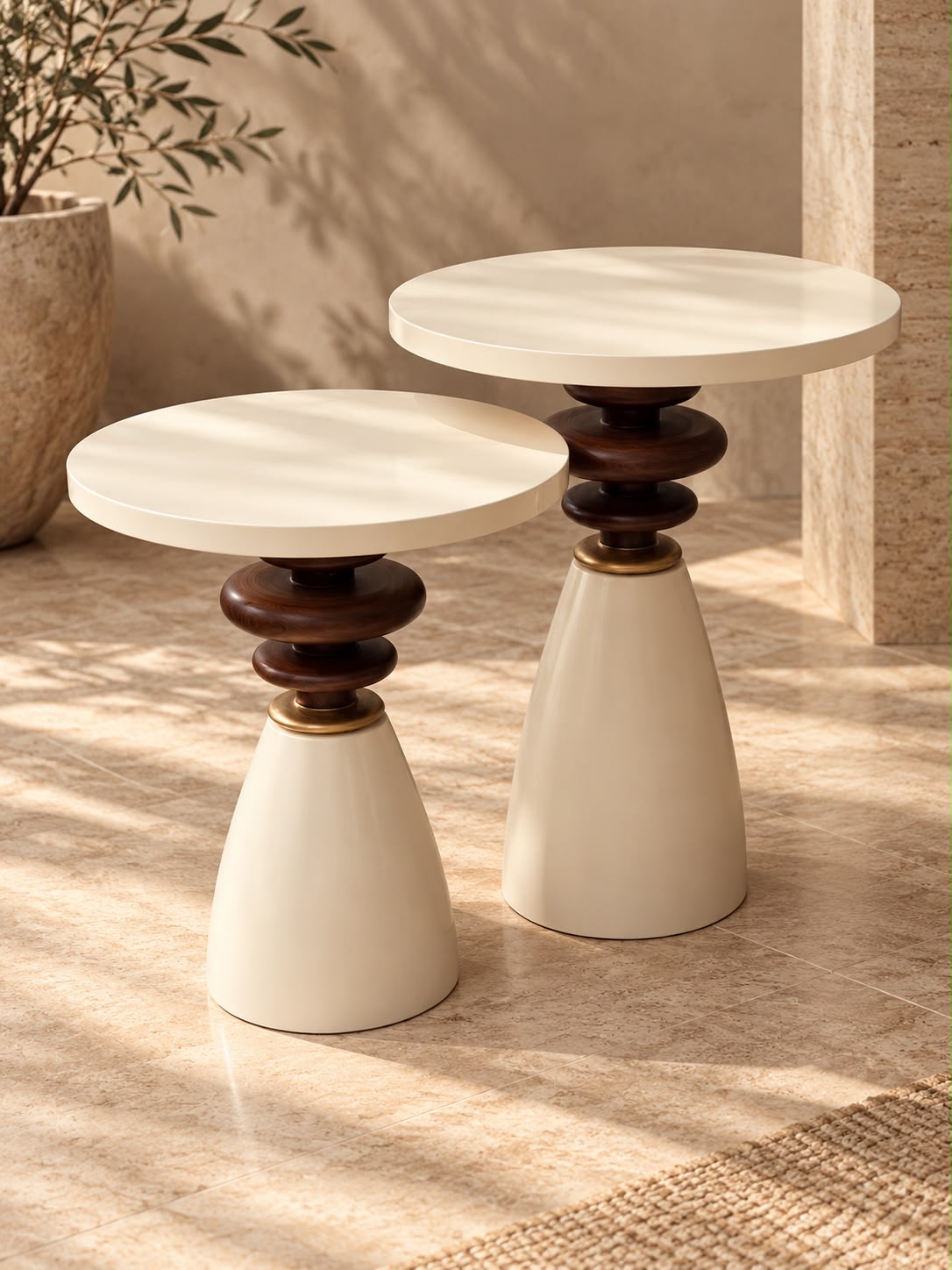 Cream & Walnut Side Tables